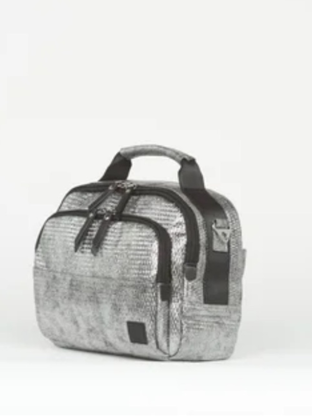 IHKWHIP Compact Metallic Silver Crossbody Bag with Top Handle